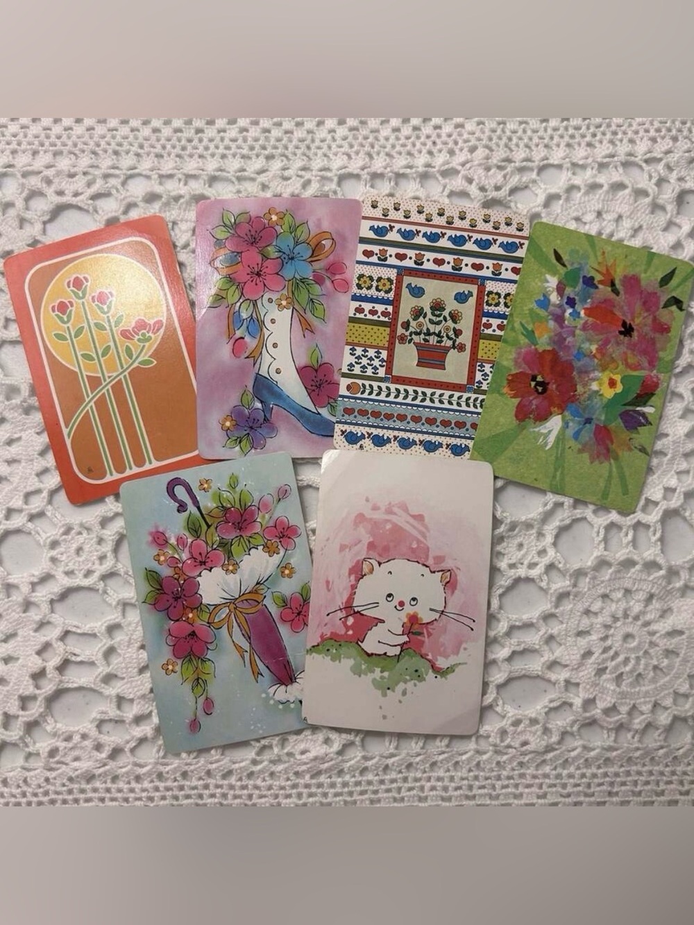 Vintage Playing Cards - 6 Single Swap Cards Retro groovy Ephemera 60s-70s